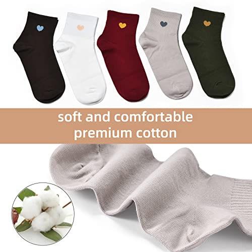 Image of Corlap Women's Cotton Crew Socks - Ankle High Fun Cute Heart Casual Dress Athletic Socks - 5Pairs Gifts for Mother /Her