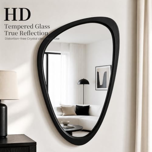 Image of Solid Wood Asymmetrical Irregular Framed Wall Mirror, 20 inchx30 inch