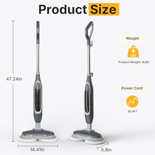 Image of NEWBULIG Steam Mop, All-in-One Steam Mops for Floor Cleaning with Rapid Re-heat, Self-Standing Floor Steamer, 4 Rotating Scrub Pads, 2 LED Headlights, for Hardwood Floors & Tile