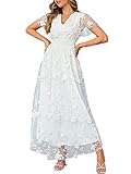 Miessial Women's V-Neck Lace Floral Long Dress Embroidery Cocktail Wedding Guest Boho Maxi Dress A-W