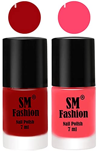 Image of Long Lasting Nail Polish | Nail Paint Combo 7 ml Each) - Set of 2 Light Red-Pink