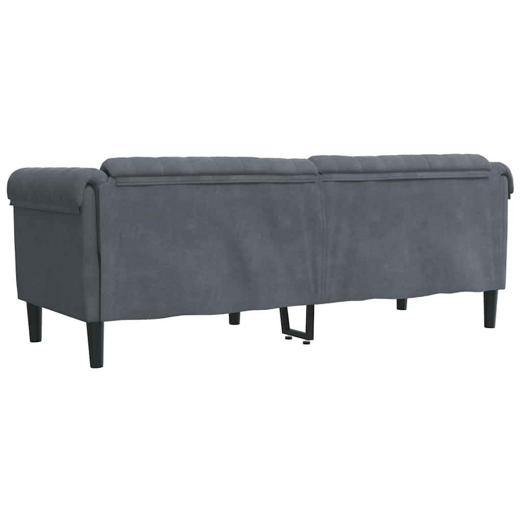 Sofá de 3 plazas de terciopelo gris oscuro, diseño moderno con tela suave y patas estables para la comodidad del salón