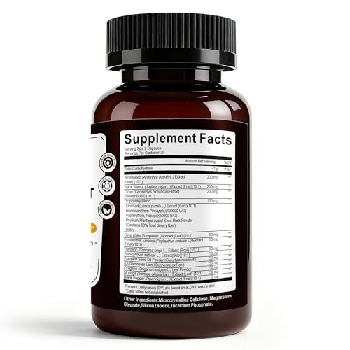Image of 16-in-1 Black Walnut Wormwood Capsules, 30 Day Supply, 1155mg Serving, Rapid Gut Cleanse & Digestive Health with Clove Garlic Turmeric, Liposomal Delivery 98% Absorption, Vegan Gluten-Free