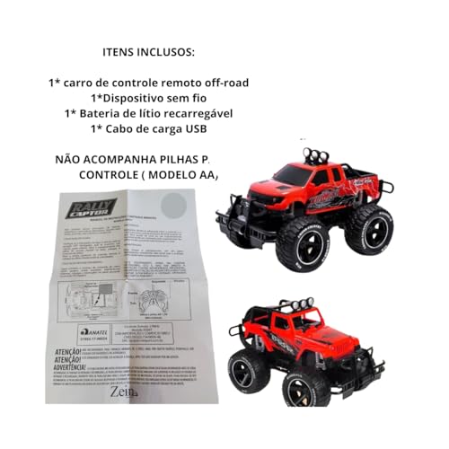 Carrinho De Controle Remoto Jeep Recarregavel 4x4 7 Funções C/Led Vermelho MIURI (Vermelho Jeep)