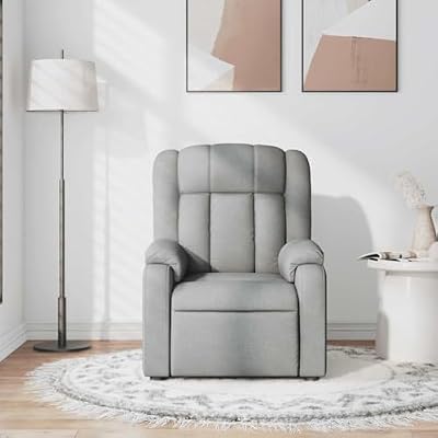 GKHPYURE Manual Recliner Chair with 6 Massage Points, Light Gray Fabric Vibration Massage Recliner, 135-Degree Tilt, Side Pocket, Wood and Metal Frame