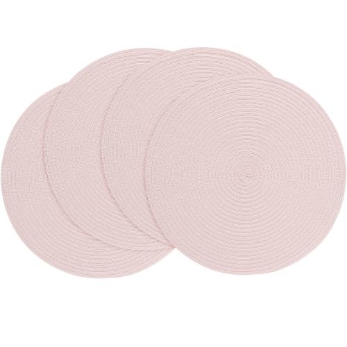 Floroom 15 Inch Round Braided Placemats Set of 4, Washable Heat Resistant Cotton Polyester Circle Place Mats for Kitchen Dining Table -Blush
