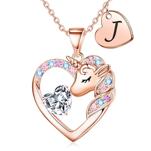 TINGN Einhorn Geschenke für Mädchen, Einhorn Halskette mit Buchstaben