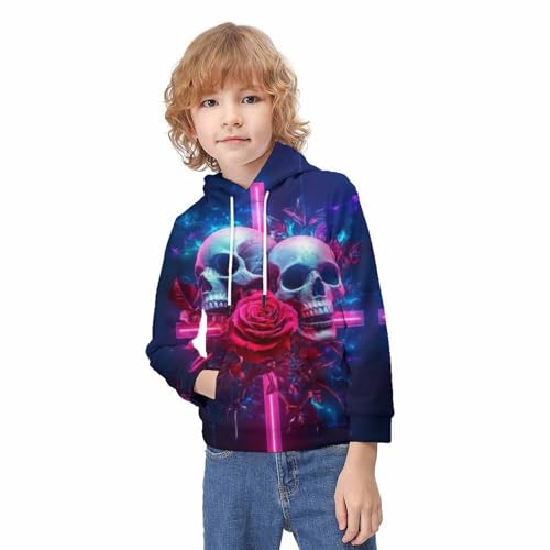 Sweat à capuche enfant style skeleton 3D avec poche ample pour adolescent