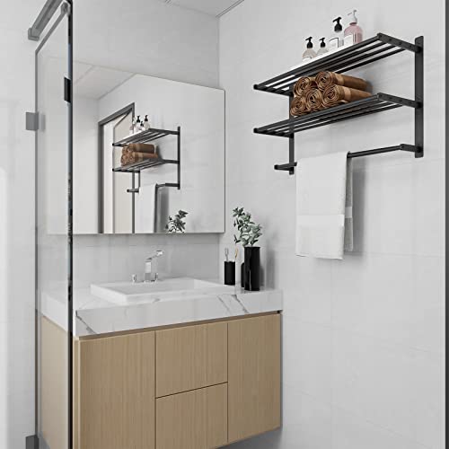 Hotel Towel Rack With Tower Bars, Bethom Towel Racks For Bathroom Wall Mounted, 3-Tier Towel Shelf For Bathroom, 23.6 Inch Bathroom Shelf With Towel Bar, Lavatory Towel Shelf, Black #TOP1