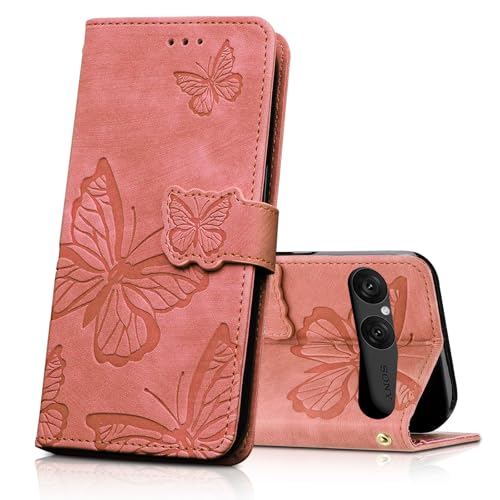 CXTcase Étui de Protection à Rabat en Cuir synthétique pour Sony Xperia 10 VII - avec Fentes pour Cartes et Support - Rose