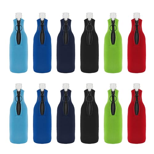 Aspire 12 Pcs Neoprene Beer Bottle Cooler Sleeves, 12oz Sublimation Blank Soft Reusable Zipped-up Bottle Jacket - Multicolors