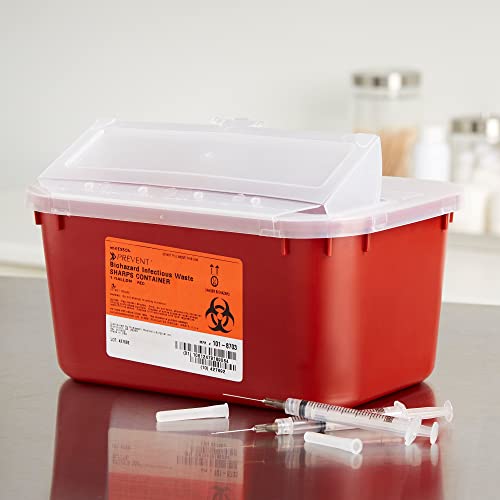 McKesson Sharps Container, Nestable Waste Can Style - Polypropylene, Horizontal Entry, Hinged Snap-On Lid - Red, 1 gal, 10 in x 7 in x 5 in, 1 Count - Thumbnail 5