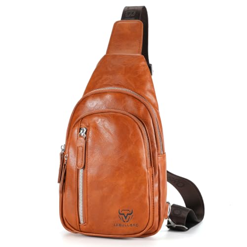LEBULLBRO Crossbody Bags for Men Leather Sling Bags Mens Chest Bag Backpack Travel Hiking Fishing Outdoor Sports