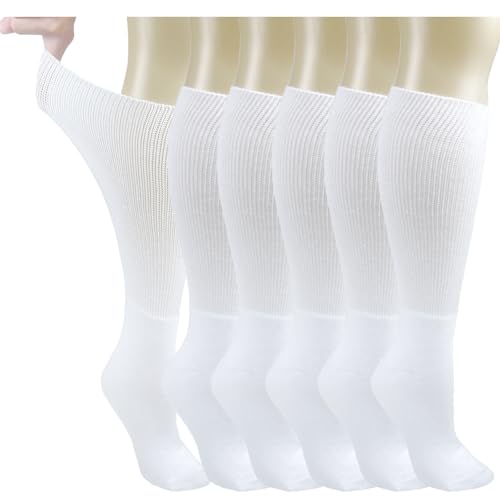 Ioryzek Bariatric Diabetic Socks for Men and Women Extra Wide Calf Knee High Socks for Swollen Feet Lymphedema Neuropathy Edema Non Binding Hospital Walking Boot Socks 3 Pairs White