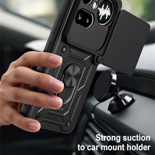 Image of Shockproof Back Case Cover for Nothing Phone 4A Pro 5G, Shockproof Nothing Phone 4A Pro Back Cover, Ring Case with Kickstand and Camera Protection Shutter - Black