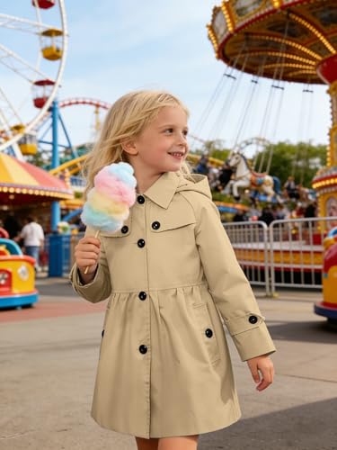Image of Betusline Girl's Rain Jackets Lightweight Waterproof Hooded Trench Coat Raincoats for Kids,2-14 Years