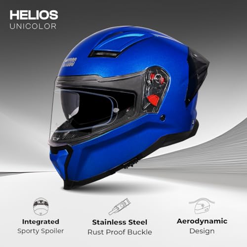 Image of STUDDS Helios ISI and DOT Certified Full Face Helmet with Antifog 100 Lens, Sporty Spoiler (Flame Blue - XL)