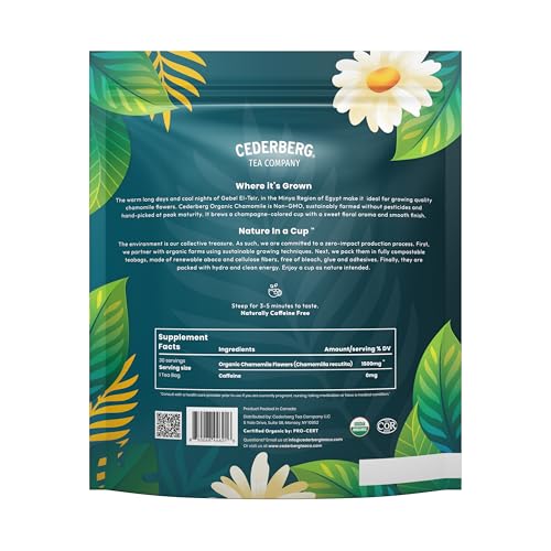 Image of Cederberg Tea Company Organic Chamomile Tea - 30 Tea Bags | Organic Herbal Tea From Single Origin | Eco-Friendly Tea Bags | Non-GMO Caffeine Free Tea With Zero Sugar