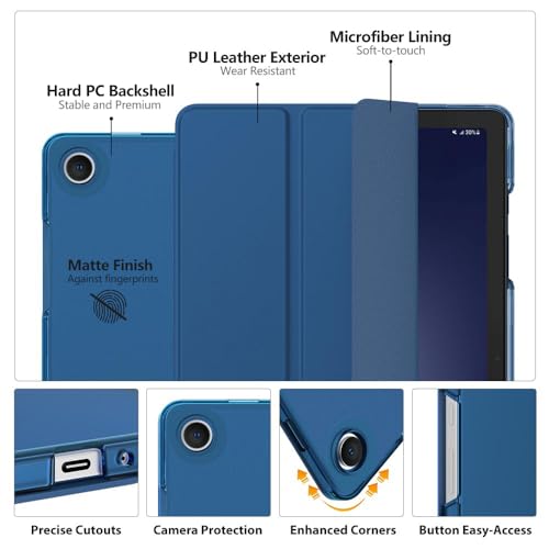 Image of MoKo Trifold Case for Galaxy Tab A9 Plus /A9+ 11 Inch 2023, Dark Sea Blue | Slim Stand Hard PC Translucent Back Shell Smart Cover, Auto Sleep /Wake, Light, Anti-scratch, 2 Adjustable Angle