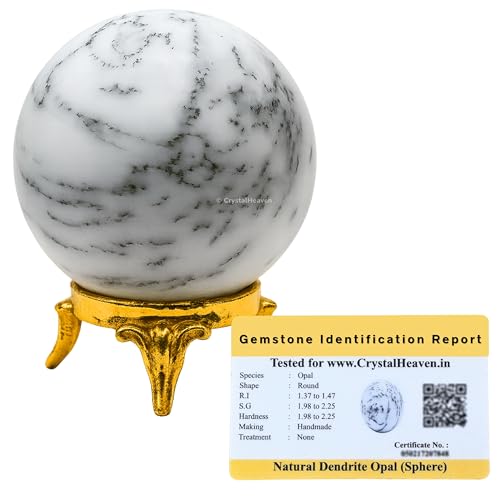 Image of Certified Dendrite Opal Crystal Ball for Meditation - Premium Crystal Vastu Items for Home and Feng Shui Items for Good Luck - Ideal for Pooja Supplies and Spiritual Practices (2 inch Inch)