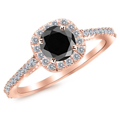1.85 Carat 14K White Gold Gorgeous Classic Cushion Halo Style Diamond Engagement Ring with a 1.5 Carat Black Diamond Center (Heirloom Quality)