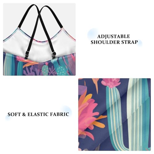 KLL Colored Succulents and Cactus Floral Girls' 1 Piece Swimsuit Summer Swimwear Adjustable Strap Cute3