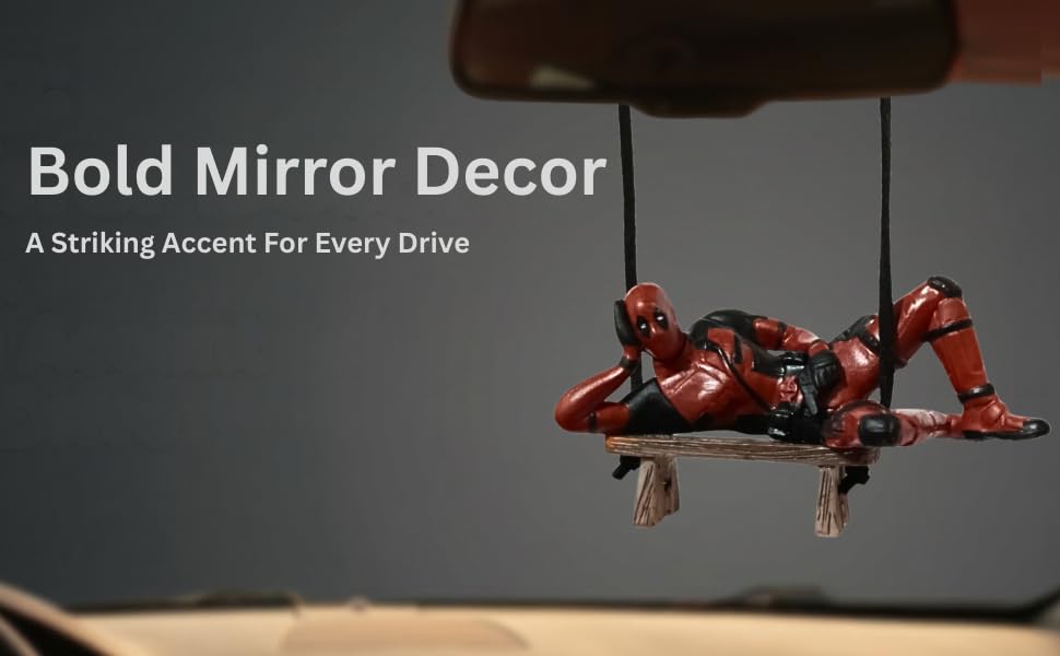 Image of YOURKARTS.COM Deadpool Car Hanging Toy for Rearview Mirror Superhero Car Accessory | Cute Swinging Deadpool Figurine for Car Interior Decoration | Gift for Car (Hanging Superhero-A)