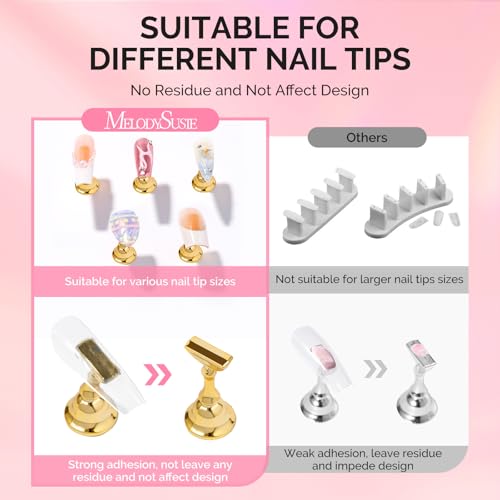 Image of MelodySusie Nail Stand for Press Ons, Big Transparent Acrylic Magnetic Base for Practice Painting Display with Brush Holder and 100 Pcs Reusable Double-Sided Tape for Home DIY Salon Supplies