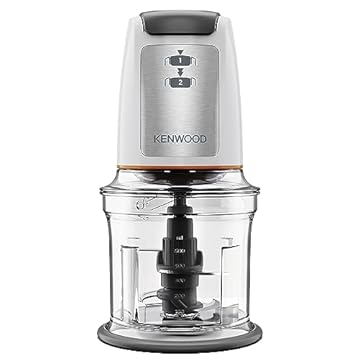 Kenwood Chopper CHP61.100WH, Potenza 500W, Ciotola da 0.5L, 2 velocità, Sistema a quattro lame, Anello antiscivolo per la stabilità del tritatutto, Lavabile in Lavastoviglie, Bianco/SIlver
