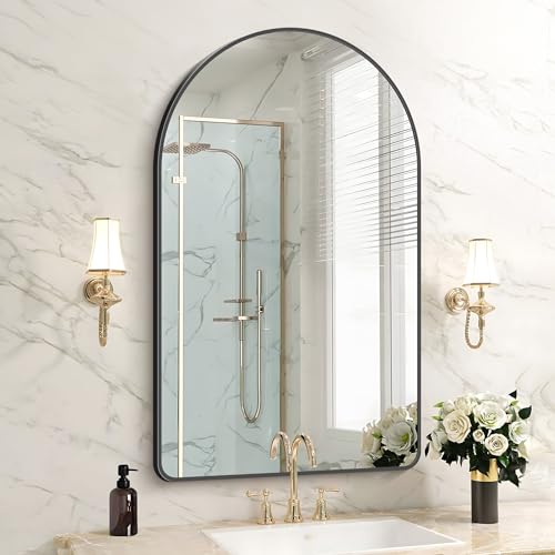 Image of FORBATH Large Arched Wall Mirror 40x24 Inch, Black Arch Bathroom Mirror with Aluminum Frame, Arched Mirror for Dresser, Fireplace,Entryway,Home Decor,Hanging or Leaning Against Wall