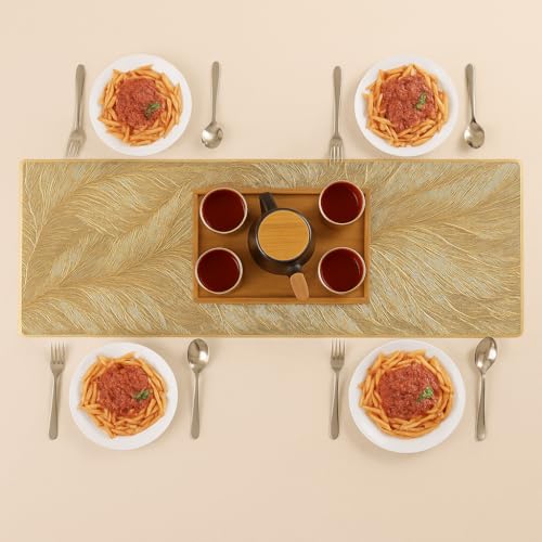 Image of Homerz Premium Table Runner, PVC, Size- 92x34 cm | Waterproof, Heat Resistant, Non-Slip, Easy to Clean Soft Table Runner for Coffee Table, Dining Table and Centre Table. (Golden Aura)