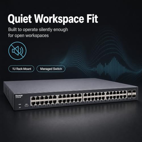 Image of Ruckus ICX8100-48P Managed Switch, 48x Gigabit PoE+, 4x 1GbE SFP Uplinks, 370W PoE Budget - Enterprise Layer 2 Access Switch, No Licensing Required