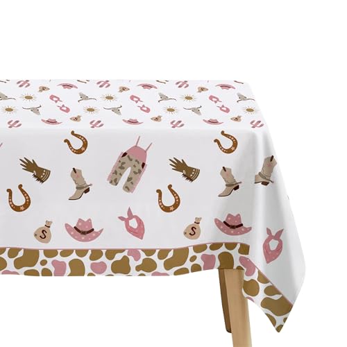 Image of 3 Pack Western Cowgirl Party Decorations Tablecloth for Birthday Baby Shower, Pink Wild West Rodeo Cowgirl Birthday Party Supplies Table Cover, 55in x 86in