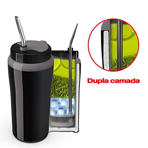 Kit Tererê Pávia Copo Térmico Completo bomba garrafa Preto