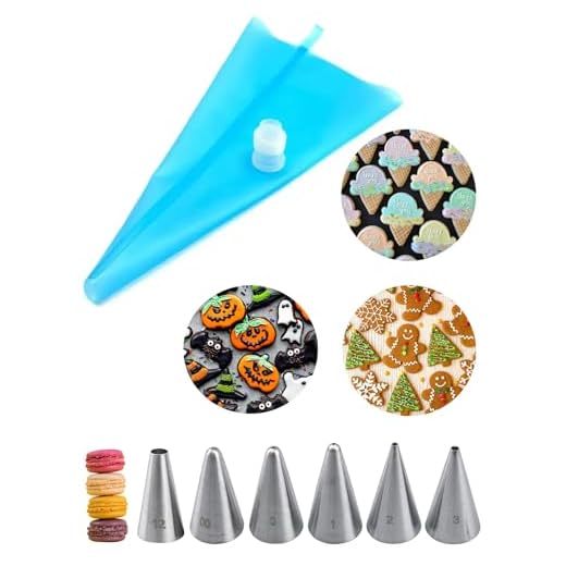 Royal Icing Piping Bags and Tips Set with 6 Small Piping Tip for Writing,Sugar Cookie Decorating,Macarons,1 Reusable Icing Bag & Coupler