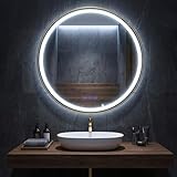 SONGMICS Specchio Bagno con Luce, Specchio da Parete Rotondo, Funzione Antiappannamento, T...