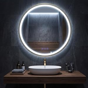 SONGMICS Badspiegel mit Beleuchtung, Spiegel rund, Wandspiegel, Badezimmerspiegel Antibeschlag-Funktion, Farbtemperatur und Helligkeit einstellbar, Bad Schlafzimmer, 51 cm, wolkenweiß LWM213WC02