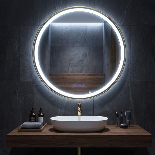 SONGMICS Specchio Bagno con Luce, Specchio da Parete Rotondo, Funzione Antiappannamento, Tonalità e Luminosità Regolabili, Trucco, Camera da Letto Bagno, 51 cm, Bianco Nuvola LWM213WC02