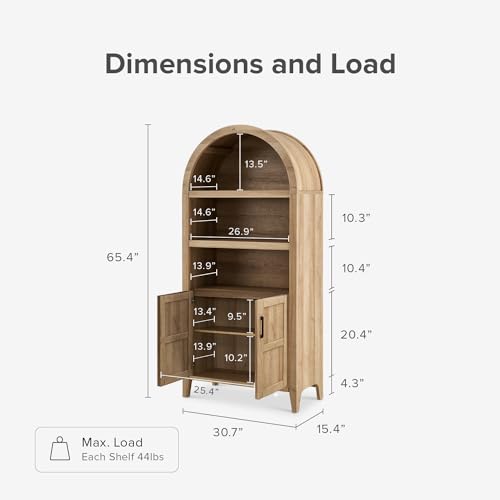 mopio-Lauren-654-Short-Arched-Cabinet-5-Tier-Arched-Bookcase-with-Doors-and-Shelves-Mini-Arched-Bookshelf-with-Storage-Kitchen-Pantry-Cabinet-Wooden-Storage-Cabinet-for-Living-Room-Oak mopio Lauren 654 Short Arched Cabinet 5 Tier Arched Bookcase with Doors and Shelves Mini Arched Bookshelf with Storage Kitchen Pantry Cabinet Wooden Storage Cabinet for Living Room Oak