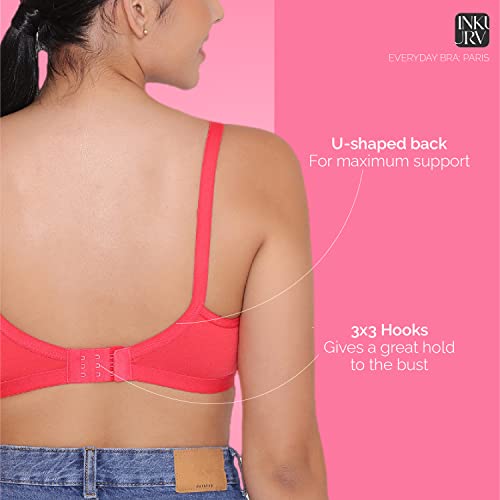 Image of INKURV Everyday Bra for Women's and Girls | Non Padded | Non Wired | Full Coverage Bra in Rich Cotton Fabric - Paris | Combo of 2 |