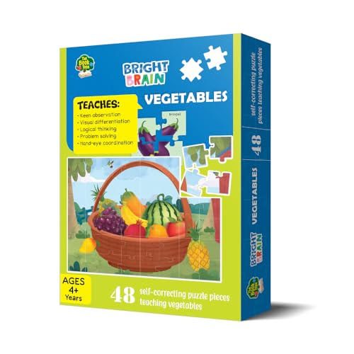 Image of The Book Tree Bright Brain Vegetables 48 Piece Jigsaw Puzzle for Preschoolers, Educational Toy for Learning Animals Family Food, Gifts for Kids Ages 3 to 6 by Majestic Book Club