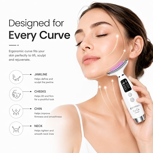 Image of Faccia 7 Color LED Facial Massager for Face & Neck | Red Light Therapy, Heat & Ultrasonic Vibration | Skin Tightening & Wrinkle & Anti-Ageing Device | 7 Intensity Levels | USB Rechargeable