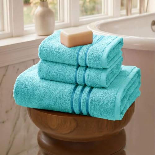 Image of MYTRIDENT Towel Set| Comfort Living | Quick Drying | Travel Friendly | for Men /Women | 3 PC Towel Set | 1 Bath (70 cm x 140 cm) 2 Hand (40 cm x 60 cm) | 100% Cotton 400 GSM - Sea Green