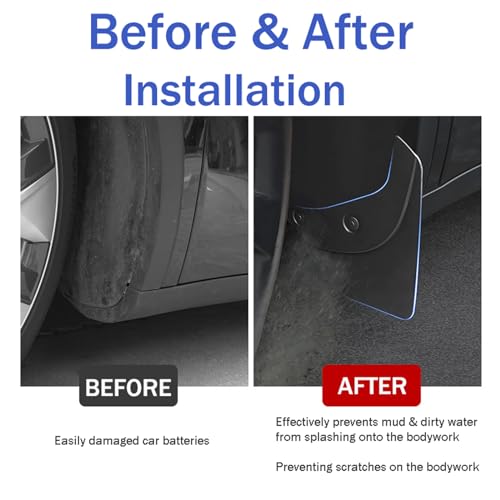 Image of Tesla Mud Flaps Model 3 2017-2023, Splash Guards No Need to Drill All Weather Winter Durable Protection Tesla Model 3 Accessories, Set of 4