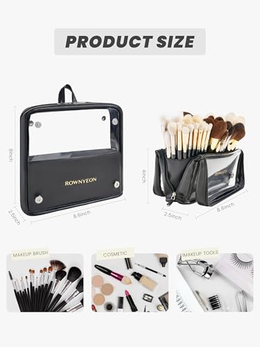ROWNYEON Makeup Brush Bag, High Capacity Stand-Up Makeup Brush Holder, Travel Professional Cosmetic Bag Artist Organizer Bag Large Makeup Brush Case with Adjustable Divider (Brushes Not included)4