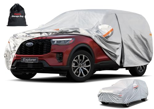 Image of Kayme 6 Layers SUV Car Cover Custom Fit for Ford Explorer(2006-2025) Waterproof All Weather for Automobiles, Outdoor Full Cover Rain Sun UV Protection.Silver