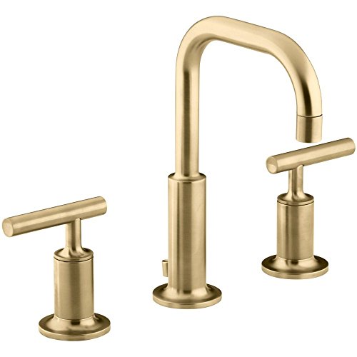 Kohler Bathroom Faucet by, Bathroom Sink Faucet, Purist Collection, 2-Handle Widespread Faucet with Metal Drain, Vibrant Moderne Brushed Gold, K-14406-4-BGD