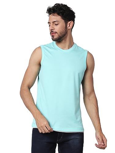 Image of Men's Lycra Blend Sleeveless Fitness Tanks Top for Quick Dry in Muscle Workout, Causal Running, Exercise Training, Swimming Vest