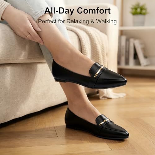 Image of MUSSHOE Loafers for Women Pointed Toe: Dressy Gold Bit Flats, Suede BusinessCasual Slip On Shoes for Office Work,Interview & Teacher