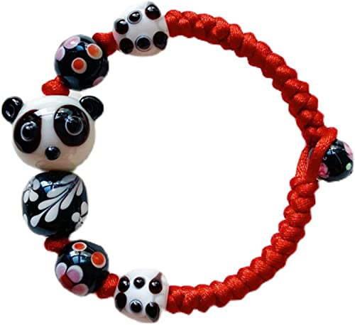 MOBEBI Bracelet, Bracelets à Cordes Rouges for Femmes, Bracelet Porte-Bonheur avec glaçure colorée Bodhidharma et Perle de Pandas, Bracelet en Corde tressée à Breloques
